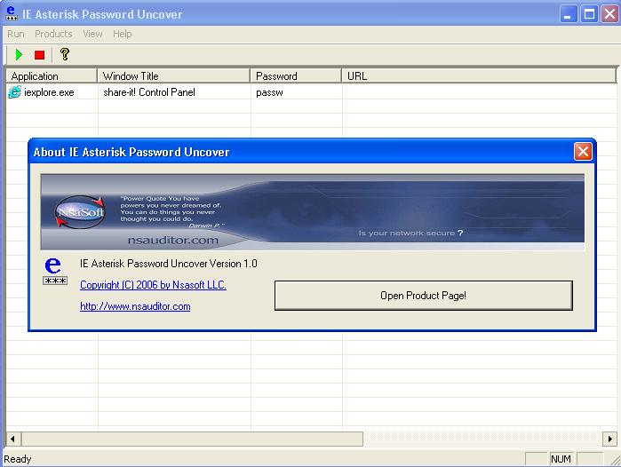 IE Asterisk Password Uncover screen shot