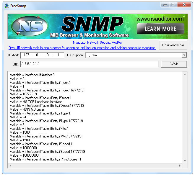 Click to view FreeSnmp 1.8.1 screenshot