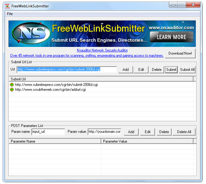 Click to view FreeWebLinkSubmitter 1.1 screenshot