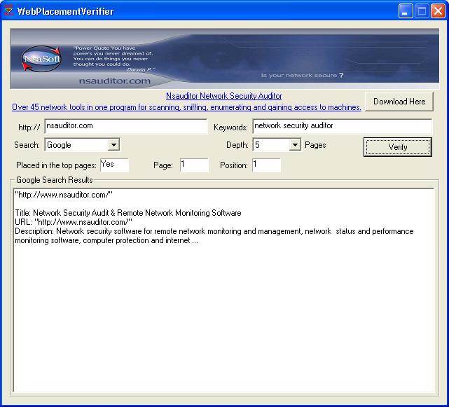Screenshot for WebPlacementVerifier 1.0