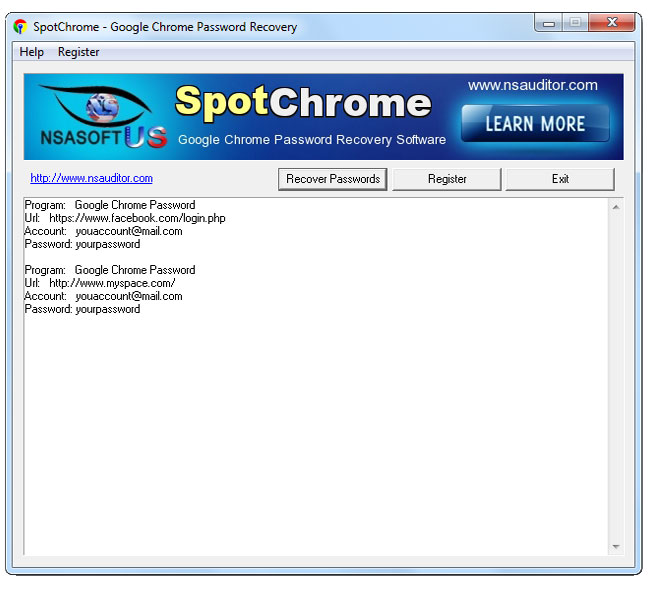 Click to view SpotChrome Password Recovery 1.3.8 screenshot