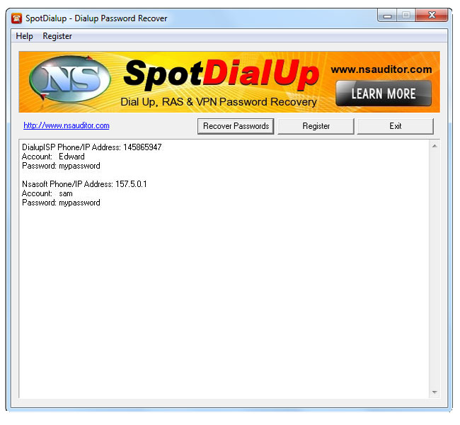 Click to view SpotDialup Password Recover 1.6.6 screenshot