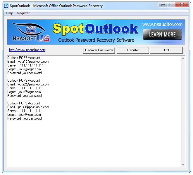 Click to view SpotOutlook Password Recovery 1.2.5 screenshot